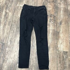 Black High Rise Distressed Skinny Jeans